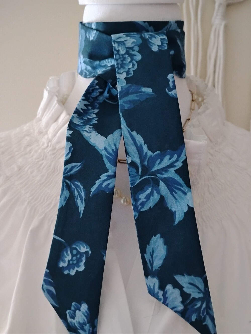 Liberty Art Fabric Super Skinny Scarf Regency Trail Blue Floral Bridgerton